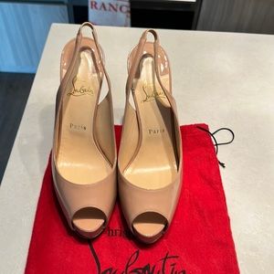 Christian Louboutin Nude Patent Platform Peep Toe Heels